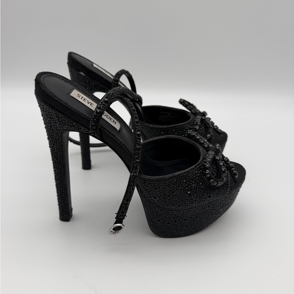 Steve Madden Black Crystal Platform Ankle-Strap Sandals 7 - Picture 7 of 8